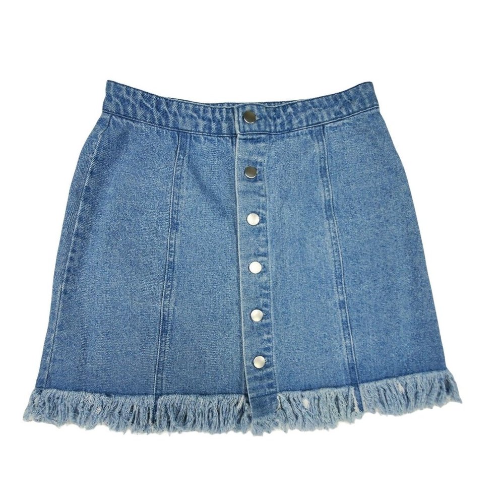 Forever 21 Womens skirt sz M mini front button down raw hem fringed cotton